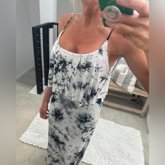 Primi tie dye gray, navy, white bodycon flowy top maxi dress casual beach pool M - Picture 4 of 11